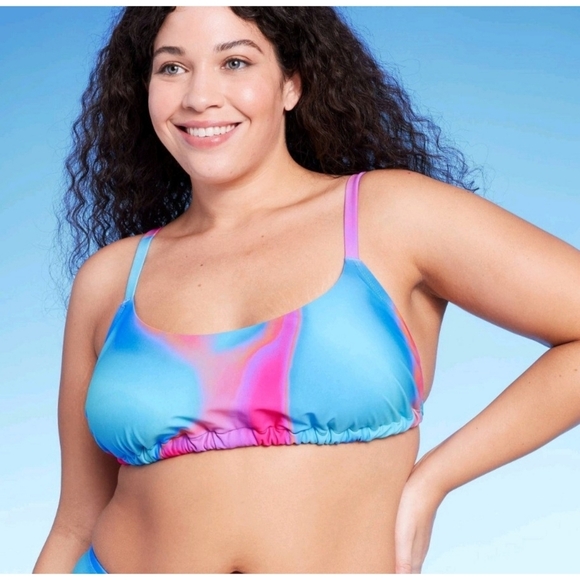 Wild Fable Tunnel Front Bralette Bikini top Blue/Pink Marble print Size 2X - Picture 1 of 14